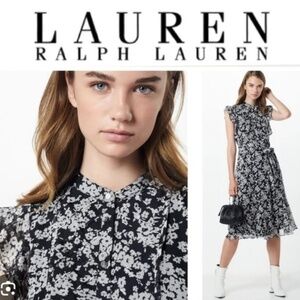 Ralph Lauren Black and White Flutter Sleeve Dress Size 4 NWT